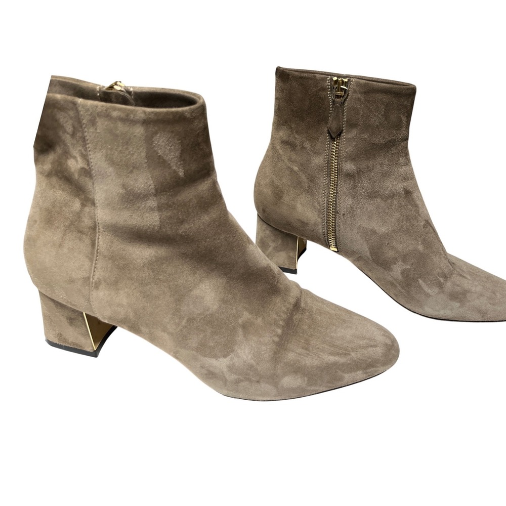Minimalist Suede Ankle Booties Taupe Gold‎ Heel Marion Parke 39